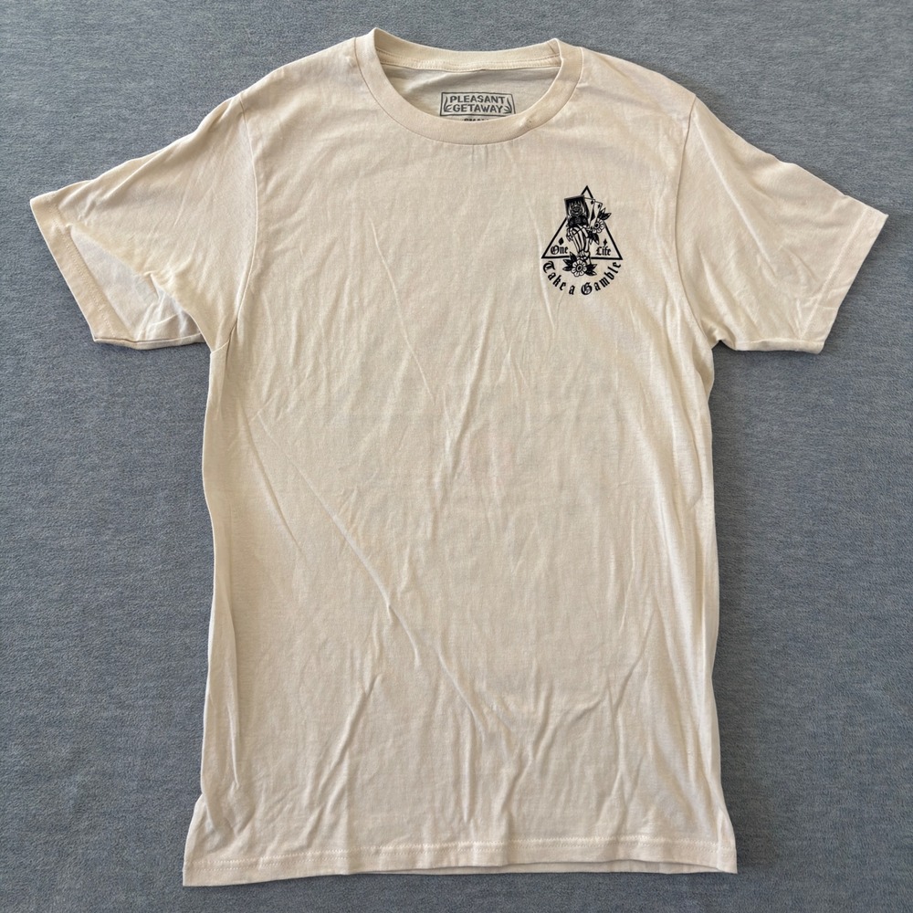 Pleasant Getaway Mens Small Cream Take a Gamble Skeleton Tattoo Graphic T-Shirt